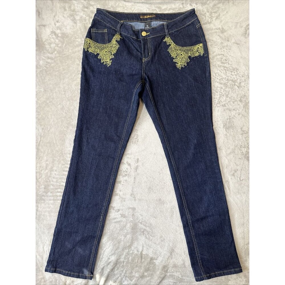 Women’s South Pole Denim Jeans Dark Wash Gold Trim Y2K Plus Size 16